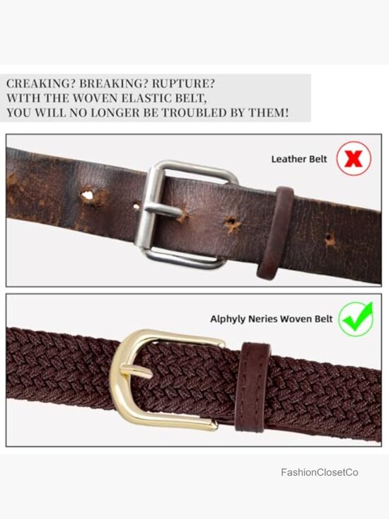 2 Pack Braided Elastic Stretch Belt with Gold Buckle